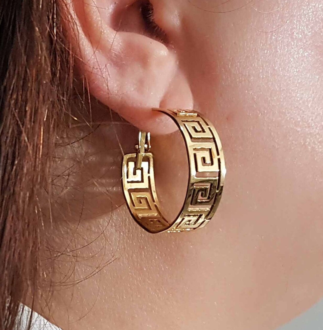 Wide Hoop Greek Design Earrings, Meander Greek Infinity Key Jewelry ...