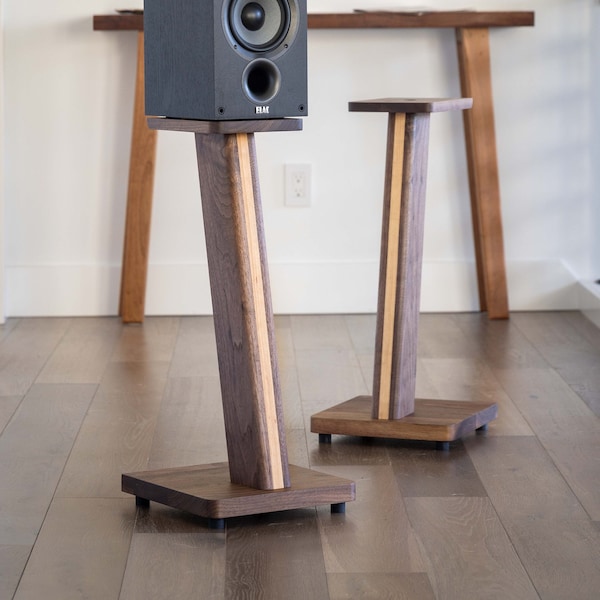 STRATUS Hardwood Walnut Speaker Stands (2).  Hand-picked Natural Wood - Premium Quality