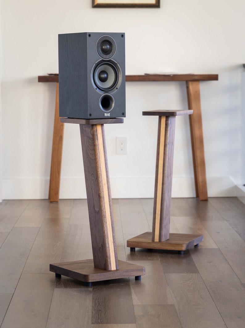 STRATUS Hardwood Walnut Speaker Stands 2. Hand-picked Natural Wood Premium Quality image 1