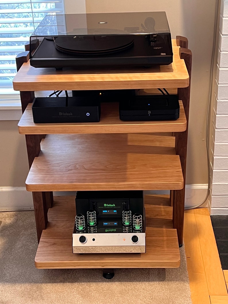 ECHELON II Audio Rack Cherry Shelves & Walnut Legs image 7