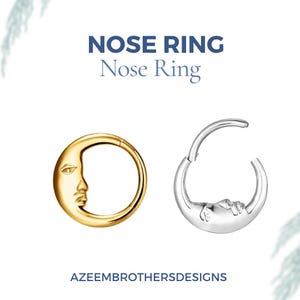 16G Moon Face Clicker Hoop Septum Ring Titanium Nose Ring Septum Piercing Cartilage Gold Silver Daith Hoop Helix Hoop Hinged S23-31