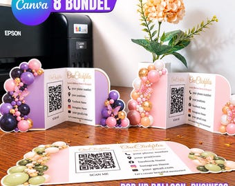 Ballon Business Bündel 8 Karte mit QR-Code Personalisiert | Druckbare Marketing Karte / faltbares Ballon Dekor Visitenkarte Anpassbare