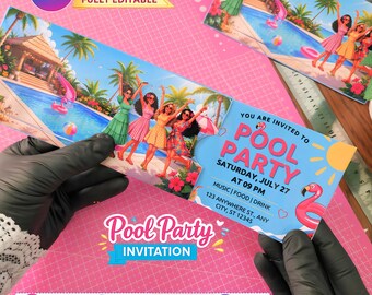 Pool Birthday Invitation, Pool Party Birthday Invitation, Neon Glow Swim Invite, Swimming Pool Party Invite, Editable Canva Template