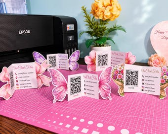 DIY Die-Cut 5 Variations Bundle QR Code Business Card |Unique Foldable Interactive Design | Editable Canva, Butterfly Business Card Template