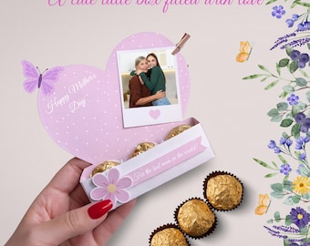 Plantilla de caja de regalo con forma de corazón – Caja de bombones para el Día de la Madre (Descarga instantánea)