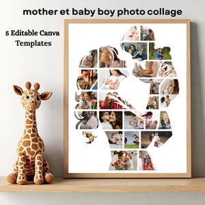 Custom Mother and Child Photo Collage, Personalized Mom & Kid Picture Frame, Mother’s Day Gift, 5 Photo Collage Templates canva for Mom day