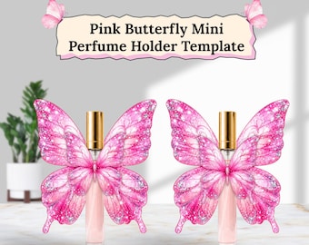 Rosa Schmetterling Parfüm Halter Vorlage druckbare PNG PDF, Schmetterling Favor Box, Mini Parfüm Flasche Wrap, Baby-Dusche Hochzeit Gunsten