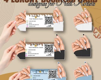 4 popup-mallar för nageltekniker | Vikbara interaktiva QR-kodskort | Utskrivbara 3D-marknadsföringskort för skönhetsexperter