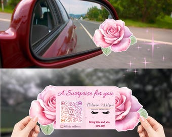 Gör-det-själv-visitkort med stansad blomma och QR-kod | Unik vikbar interaktiv design | Redigerbar Canvas-layout för skönhet | Digital popup-blomma