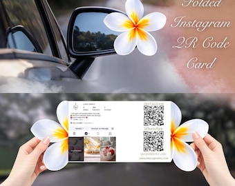 Gefaltete Instagram QR Code Karte | Klappvisitenkarte für Floristin | Herzform gestanzte Vorlage mit QR-Code | Marketing Pop Up Karten