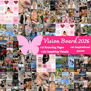2026 Aesthetic Female Vision Board Digital Download Glow Up Kit Template Manifestation Self Care PDF Mood Board Clean Girl Vision Board