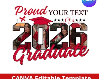 Stolze 2026 graduierte SVG PNG Canva-Vorlage, benutzerdefinierte Abschlussfeier Foto-Shirt-Design, Senior Mom Dad Family Graduate Sublimation