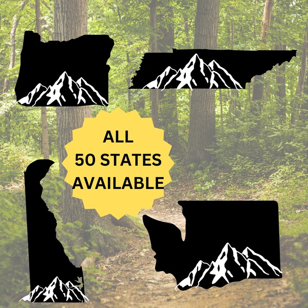 50 US State Mountain Range Vinyl Decal Custom States Sticker States Car Window Waterproof Decal Laptop Sticker Tumbler Water Bottle Sticker