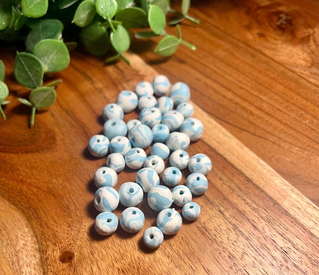 Tie Dye Bulk Polymer Clay Loose Beads, 50100 Qty Blue and White Round
