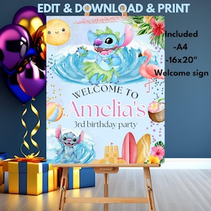 Lilo Stitch Birthday Party Welcome Sign, Stitch Welcome Sign, Stitch Birthday Party Welcome Sign, Stitch Party Decoration, Digital Download