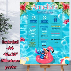 Lilo and Stitch Birthday Party Milestone Welcome Sign, Lilo and Stitch Welcome Sign,Stitch party Printable,Milestone Board,Instant Download