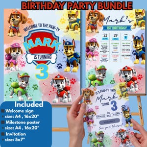 Puppy Patrol Birthday Welcome Sign | Editable puppy invitation | Canva Template milestone poster | Paw Birthday Party | paw-ty bundle