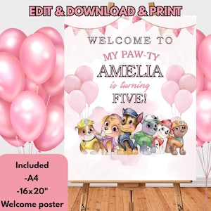 Puppy Patrol Birthday Welcome Sign | Editable puppy Welcome Sign | Canva Template Welcome Sign | Paw Birthday Party | paw-ty time
