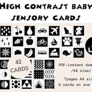 42 High Contrast Baby Cards Bundle - Printable Montessori Black and White Sensory Cards for Infant Stimulation - DIGITAL DOWNLOAD