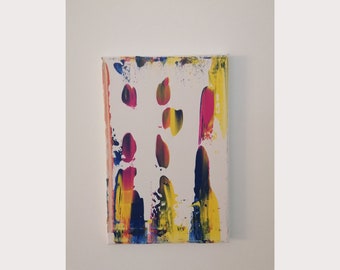 Abstraktes Acrylgemälde, Acrylmalerei, Acryl auf Leinwand abstrakt, Acryl auf Leinwand, pink, gelb, blau