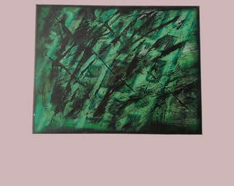 Acrylgemälde, 34x26 cm, grün-schwarz, abstrakte Acrylmalerei, abstrakte Kunst, abstrakt, Acrylfarbe, Jungle Storm