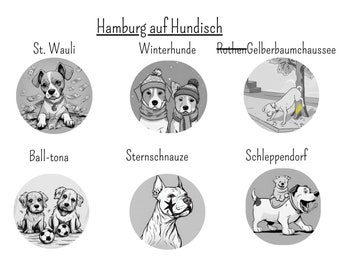 Postkarte Hamburg auf Hundisch, Hunde-Postkarte, Hamburg-Postkarte, Hamburger Hunde, Stadtteile, Lustige Postkarte, Lustige Postkarte Hund