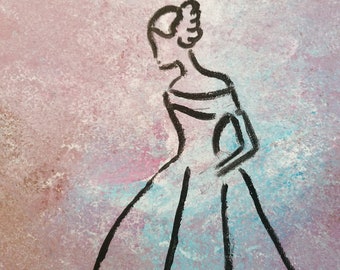 Acrylgemälde, Acrylgemälde 25x25cm, Lady in a dress, rosa Acrylgemälde, That Girl, Acryl auf Malkarton, individuelles Bild, unique