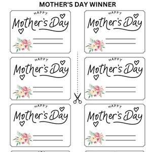 Verlosung zum Muttertag, Happy Mother's Day Event-Karten, Printable Specialty Unikate, Mom's Door Preisgewinner-Karten
