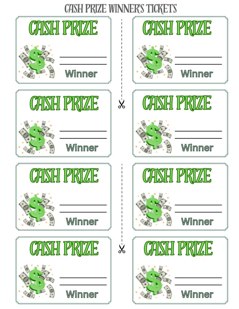 Printable Cash Giveaway Draw, 50/50 Tickets, Big Money Winner ...