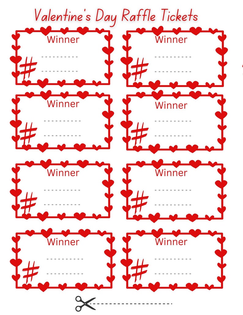 Valentine Raffle Creation Valentine Draw Tickets, Red Hearts Raffle Tickets, Printable Valentine ...