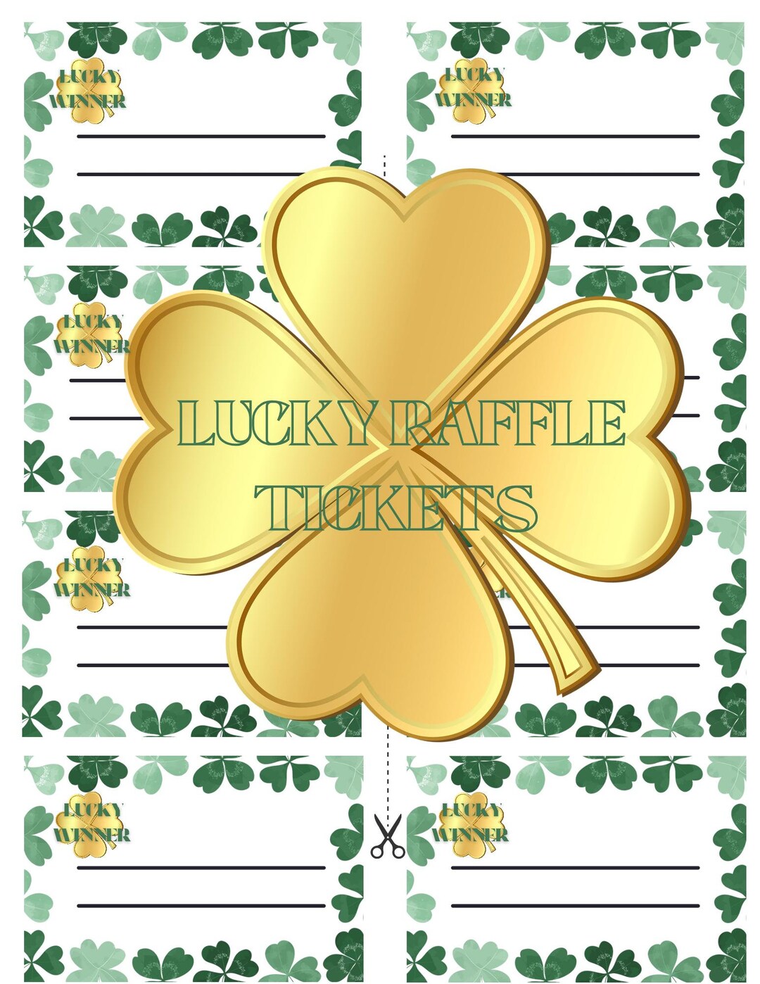 Lucky Raffle Tickets, Printable St. Patrick's Day Tickets, Four Leaf ...