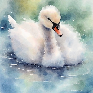 High Quality Baby Swan Watercolor Giclee Print on Thick Textured Paper - Signed and Made to Order