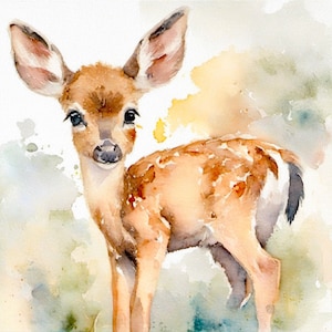 Adorable Baby Deer Watercolor Giclee Print on German Etching Paper - Signed and Made to Order