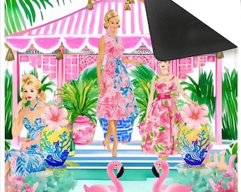 Tapis de mahjong preppy pour fête dans un cabanon rose