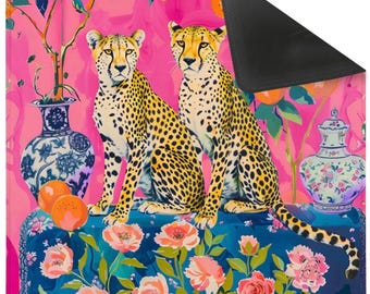 Tapis de mahjong, chinoiseries roses guépard pots de gingembre, manette de jeu en néoprène