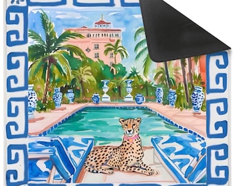 Tapis de mahjong preppy, guépard Palm Royale à la piscine