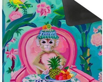 Tapete de Mahjong Preppy, Mono Tropical en rosa y verde