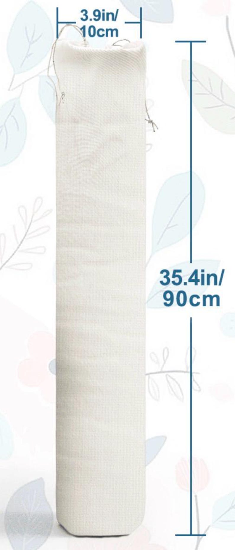 May include: A cylindrical, off-white fabric bag, 35.4 inches (90 cm) long and 3.9 inches (10 cm) wide, with a drawstring closure. The bag has a textured surface and is designed for storage.