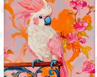Tapis de mahjong preppy, cacatoès coquin dans un intérieur rose et orange