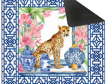 Tapis de mahjong preppy, guépard chinois preppy et pot de gingembre