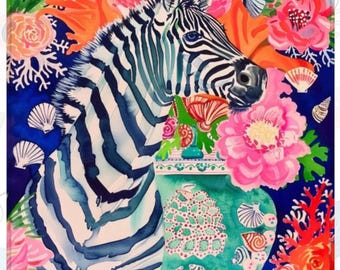 Tapis de mahjong preppy, chinoiserie preppy zèbre en cobalt, rose et orange
