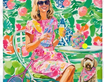 Tapis de mahjong preppy, tapis de tennis après-midi par Sophie Clima