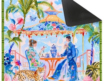 Tapis de mahjong Preppy, Chinoiserie Palace fantaisiste, « A Secret Meeting » de Sophie Clima