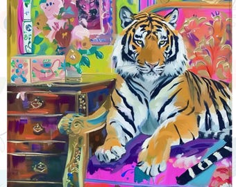 Tapis de mahjong, rose, orange, chinoiserie Tiger, tapis en néoprène