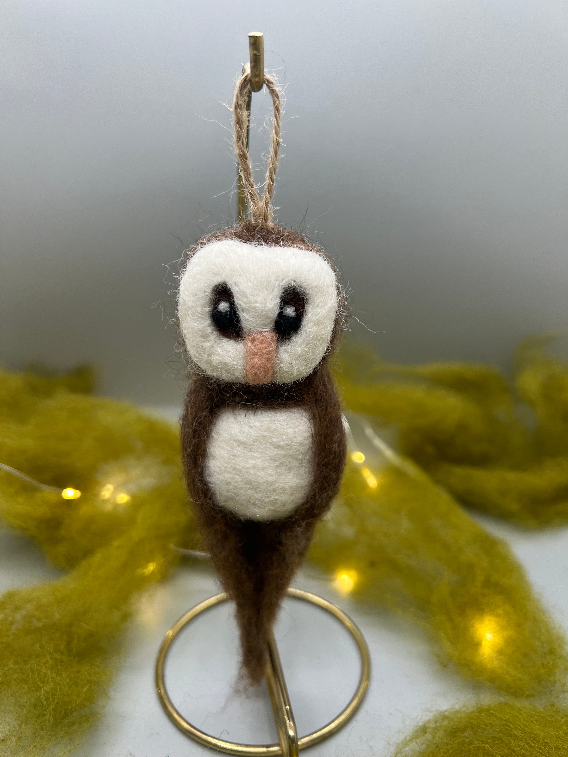 Owl Ornament, Needle Felted Owl, Handmade Gift for Bird Lover, Cottagecore, Newborn Baby gift, Hallo