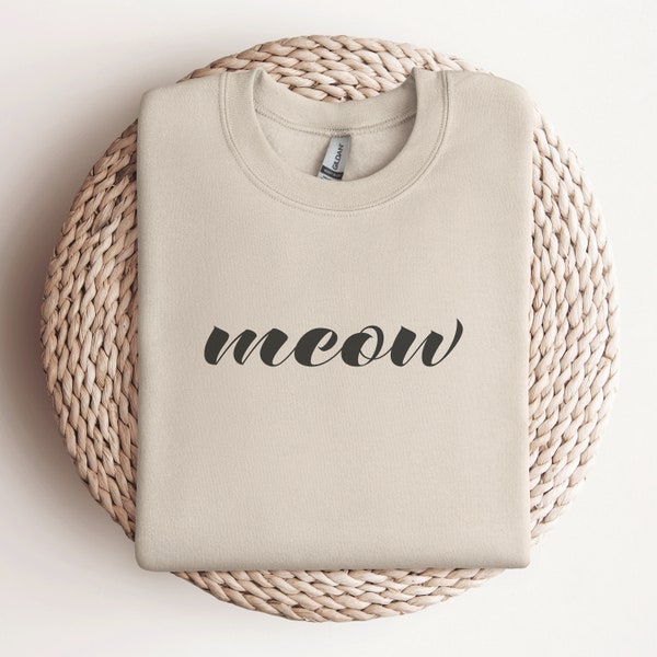 Meow Sweatshirt, Cute Cat Lover Gift, Minimalist Cat Sweater, Cozy Sweater for Cat Owners