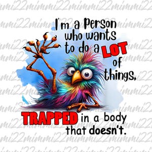 I&#39;m A Person Who Wants To Do A Lot Of Things Trapped In A Body That Doesn&#39;t,crazy bird, PNG digital download, coffee mug sublimation