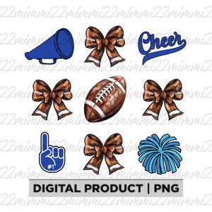 Blue Cheer Football Coquette Bow,Retro football,Blue Cheer Football,Pom Poms Png,Coquette Cheer Png,Bows Football Png,Football kids Png