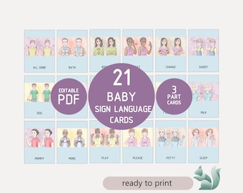 Tarjetas didácticas de lenguaje de señas para bebés (ASL), Montessori y educación especial (descarga digital)