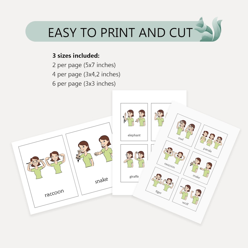 Wild Animals Sign Language Flash Cards, American Sign Language Animals ...